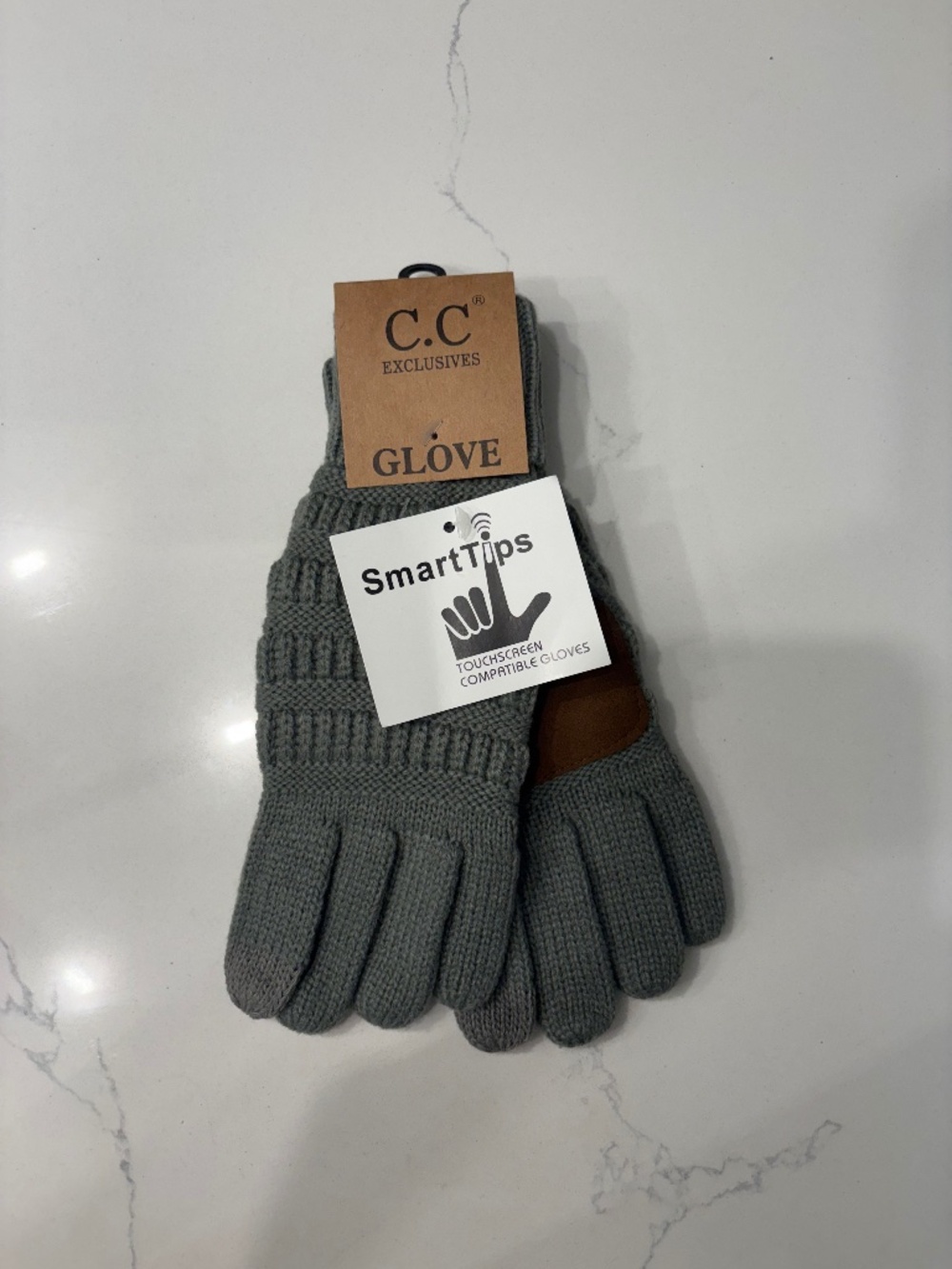 C.C Natural Grey  Solid Ribbed Smart Touch Gloves.
